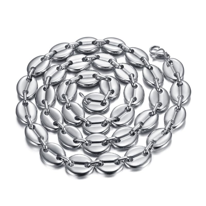 BOBIJOO Jewelry - Gros Collier Chaîne Grain de Café Homme XXL 13x17mm 70cm 125gr Acier Inoxydable Argenté