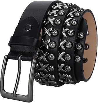 Punk Studded Belt Metal Rock Grommet Threads Goth Rivet Black Leather Belts with Bright Pyramid Studs for Women Men115cm/waist38"40", StuddedA