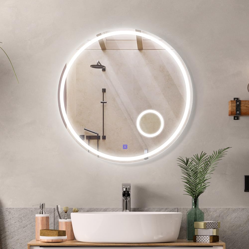 Biznest Light 60X60 Cm Led Round Ed Bathroom Wall Mirror 3 Color Touch Switch With Fog Pad (60X60 Cm Round Style L069)