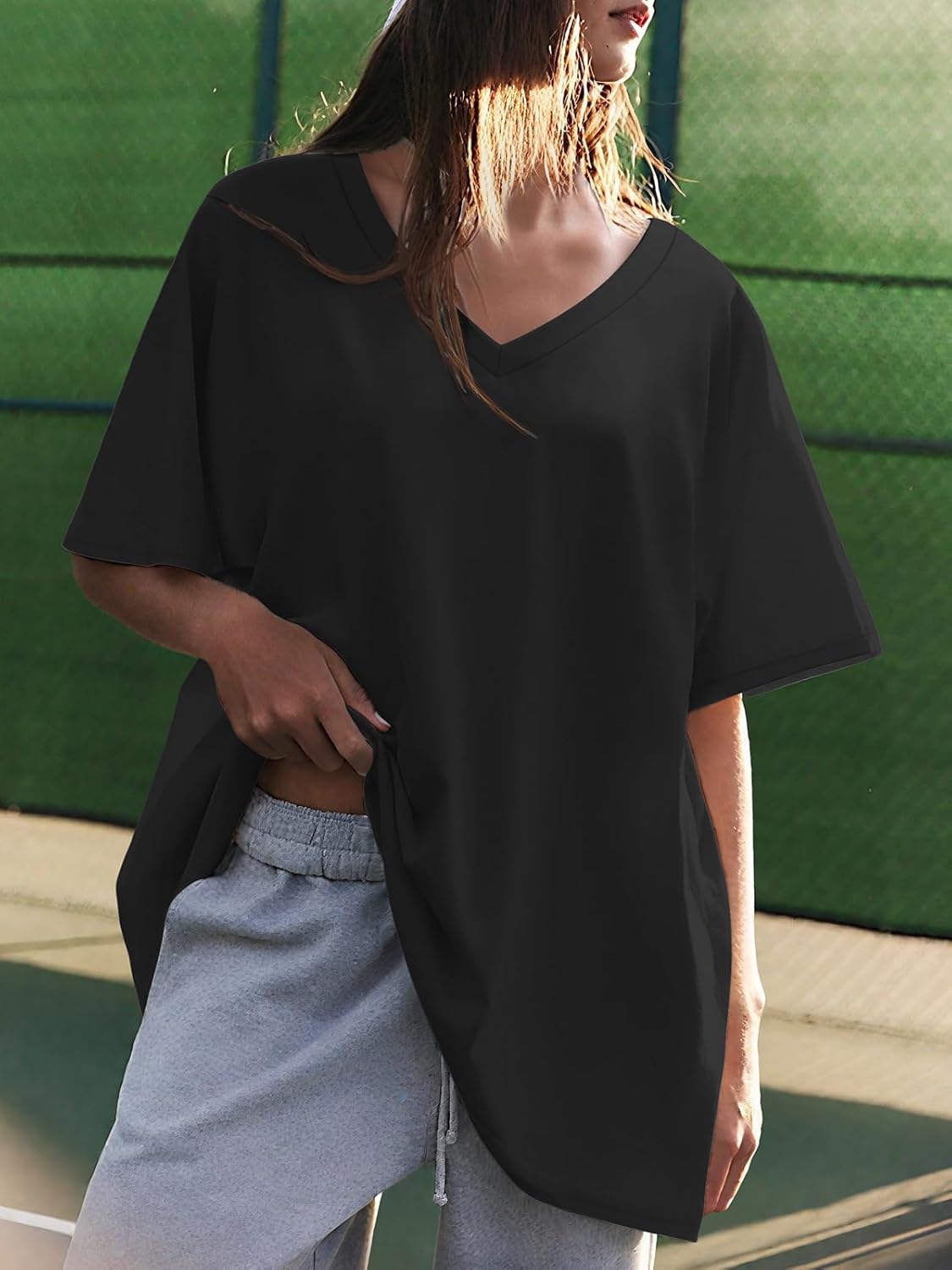 ATHMILE Womens Oversized Shirts V Neck Plus Size Spring Workout Summer Tops Beach Vacation 2026 Gym Clothes Basic Tee - Image 3