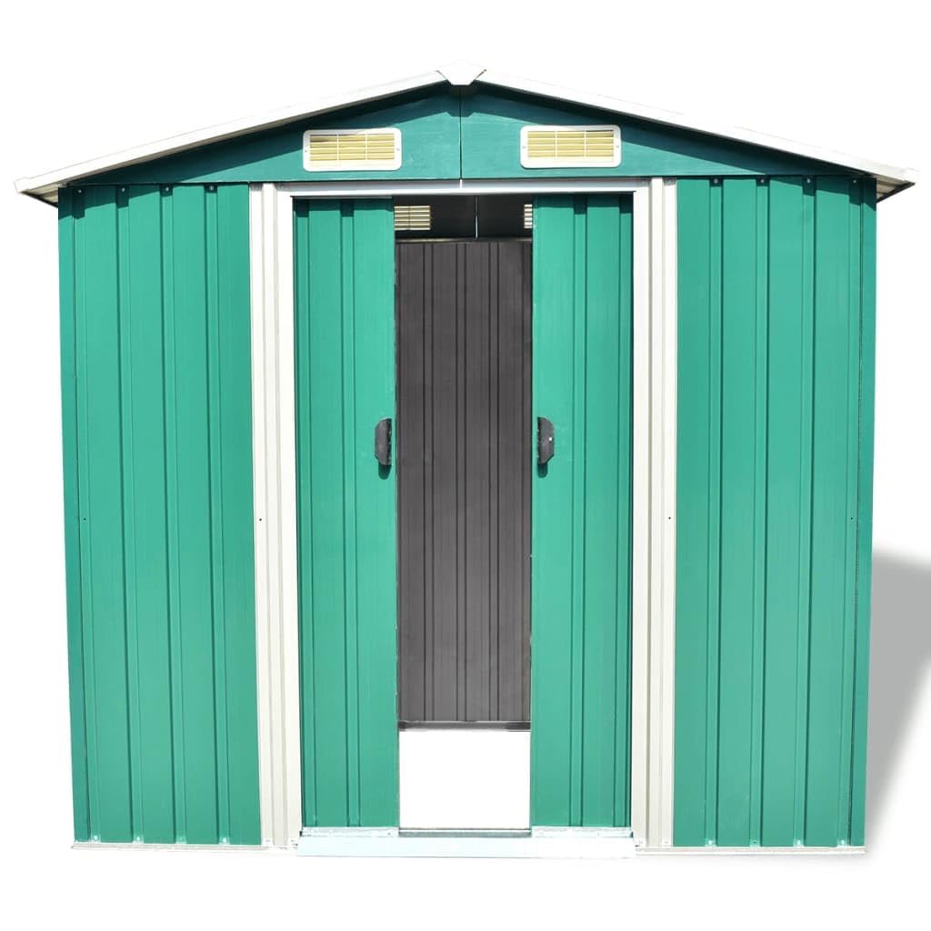 Casetta di stoccaggio in metallo verde 204 x 132 x 186 cm capanna portaoggetti giardino (verde)