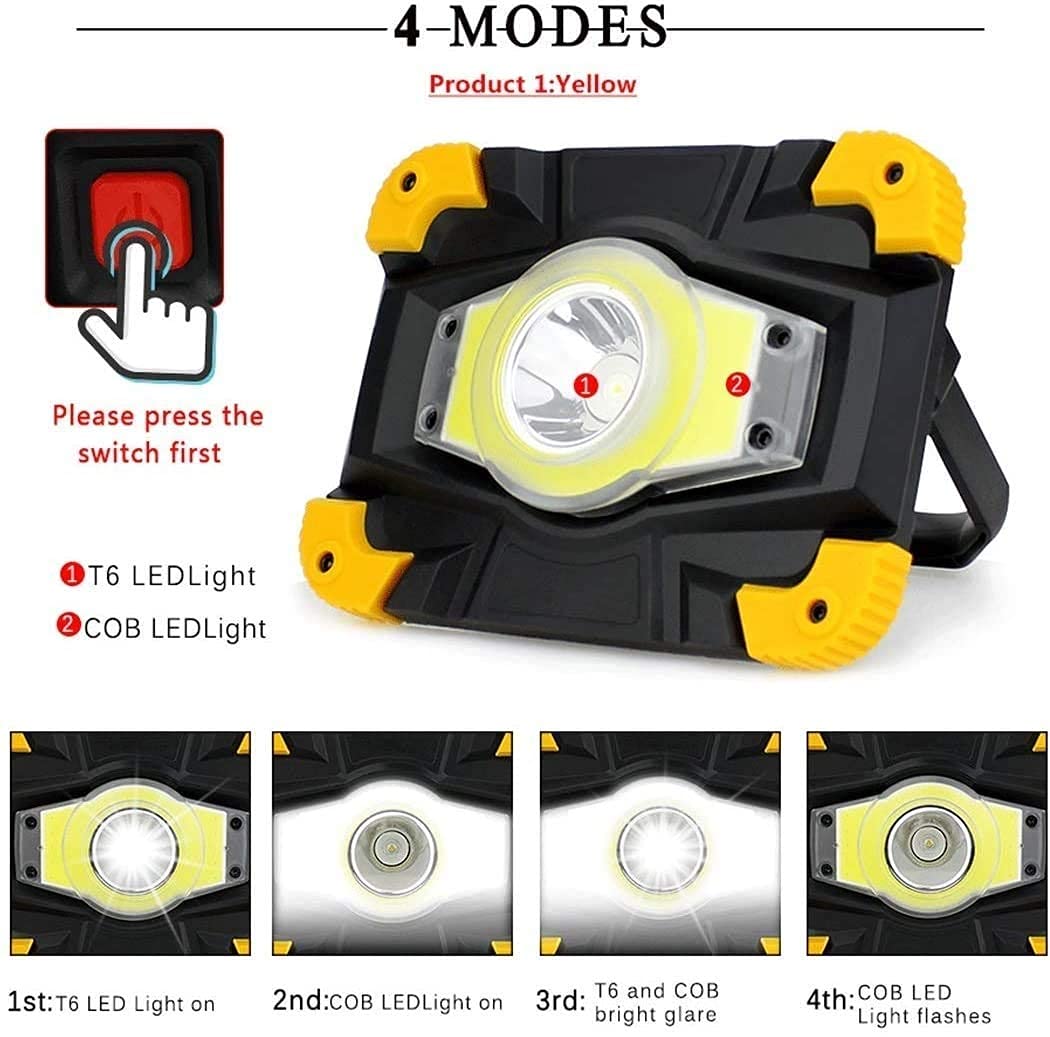 Luce da lavoro ricaricabile, faretto da esterno USB da 10 W, impermeabile IP65, luce di sicurezza con 4 modalità di illuminazione per giardino e garage