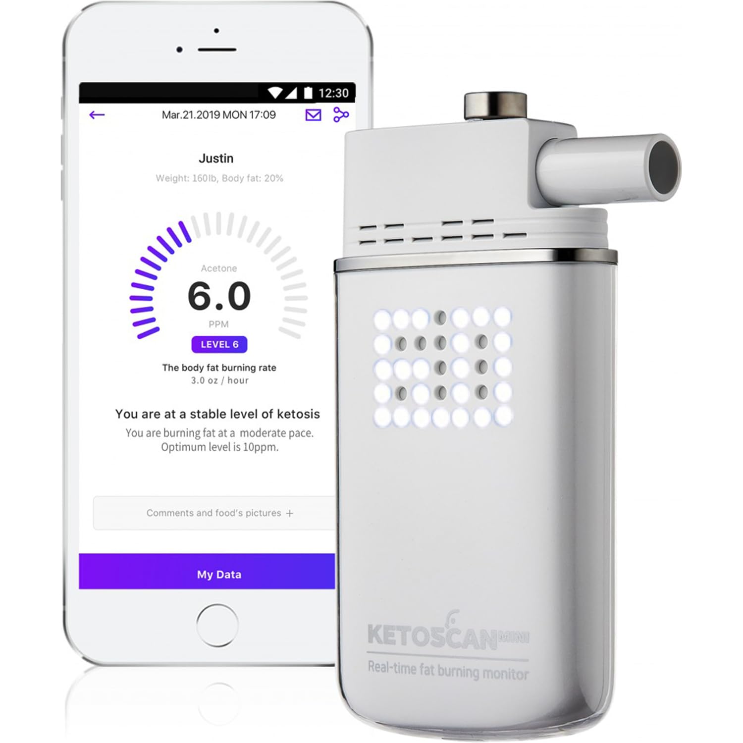 ACE KetoScan mini Ketose-Test - präzise die Ketone im Atem messen - Atemluft-Messgerät für die Keto-Diät - mit Smartphone-App