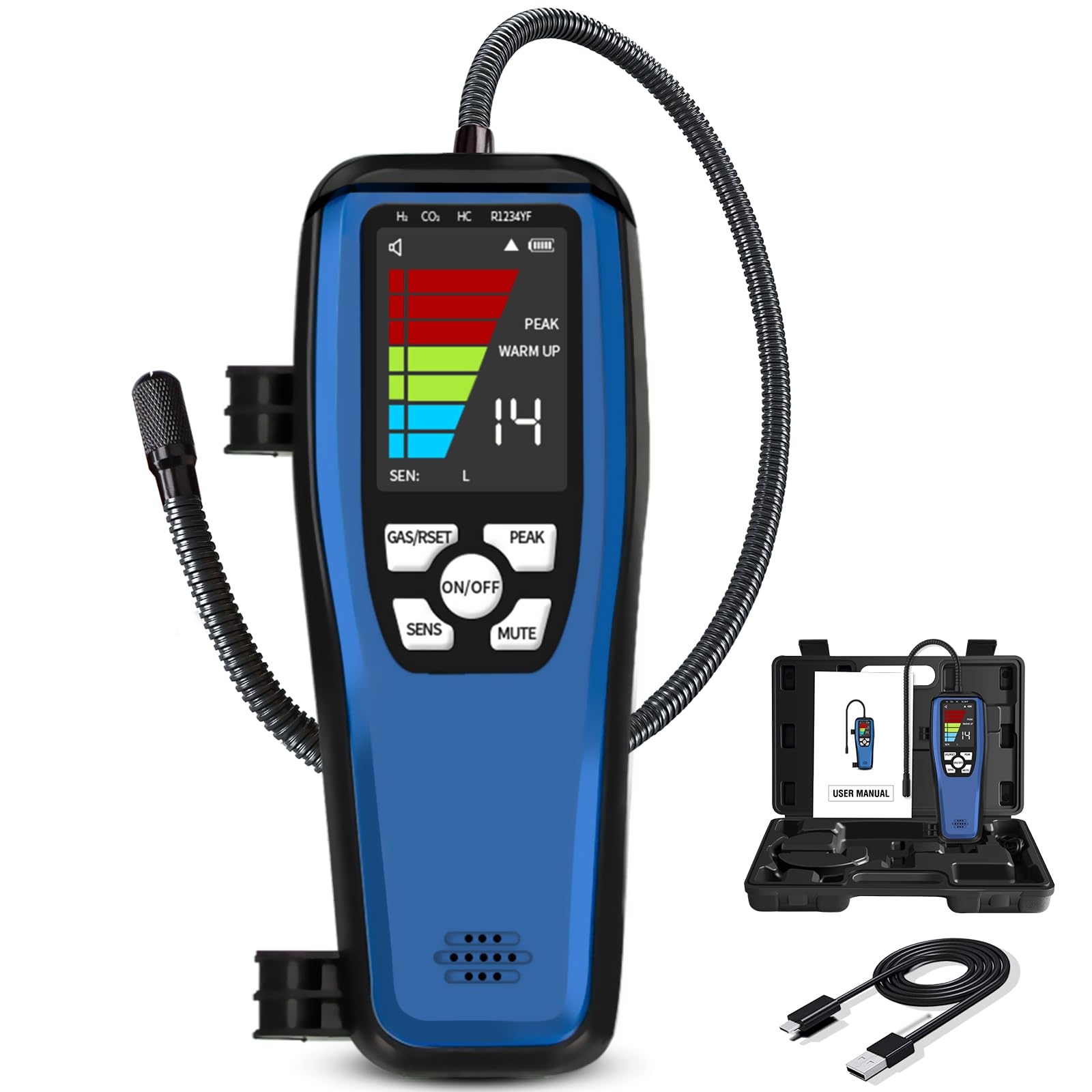 Refrigerant Leak Detector for Heat Pumps, Aprvtio ALD-200 ASHP Freon Leak Detector 3000mAh Battery Powered, Freon Sniffer with Visual and Audible Alarm Detect R22, R134a, R415b, R417a
