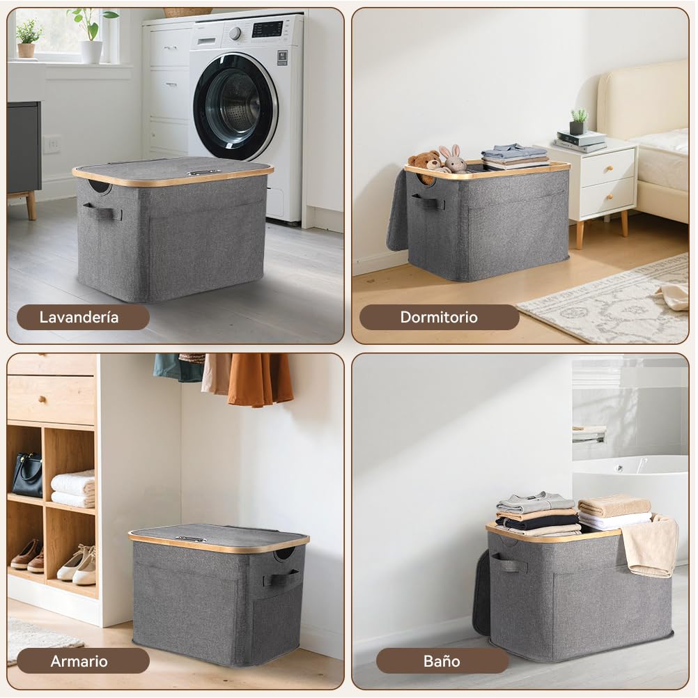OUSFOT Cesto Ropa Sucia con Tapa 70L, Cubo 2 Compartimentos, Laundry Basket Impermeable para Armario