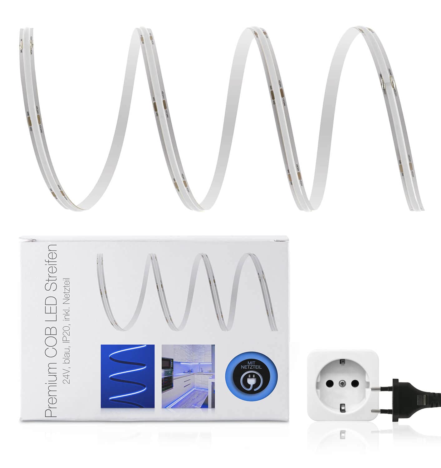 LED Universum Lot de bandes LED COB - Bleu - Avec bloc d'alimentation - Qualité supérieure - 24 V - IP20 - Couleur unie - 5 m