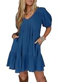 Women&apos;s Summer Dresses 2025 Beach Casual Deep V Neck Loose Sundress Short Sleeve Mini Dress