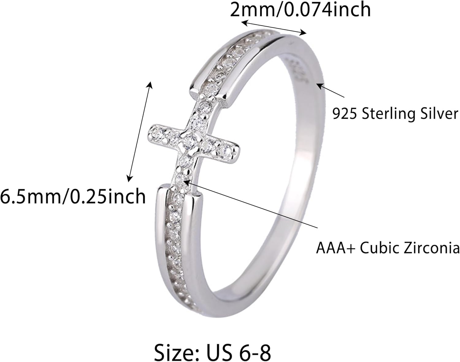 Easter Gifts 925 Sterling Silver Cubic Zirconia Cross Ring for Women Eternity Promise Ring to Daughter Mom Non Tarnish Dainty Stackable CZ Faith Christian Baptism Rings Mother's Day Jewelry Gift