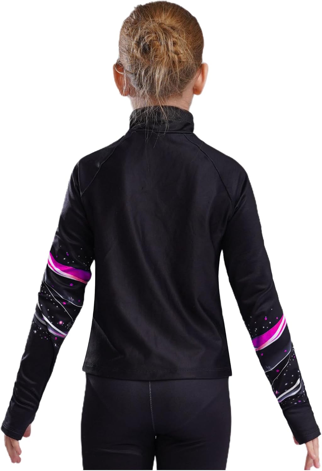 YiZYiF Kids Girls Long Sleeve Stylish Printed Jacket Patchwork Figure Skating Gymnastics Dance Workout Tops