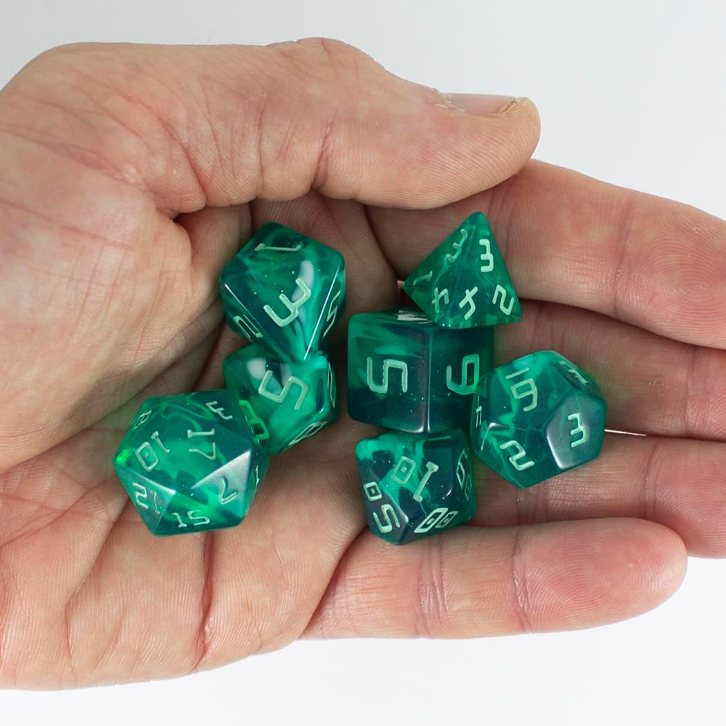 Starfarer Sci-Fi RPG Dice - 'Quasar' - Dark Green with White Swirls