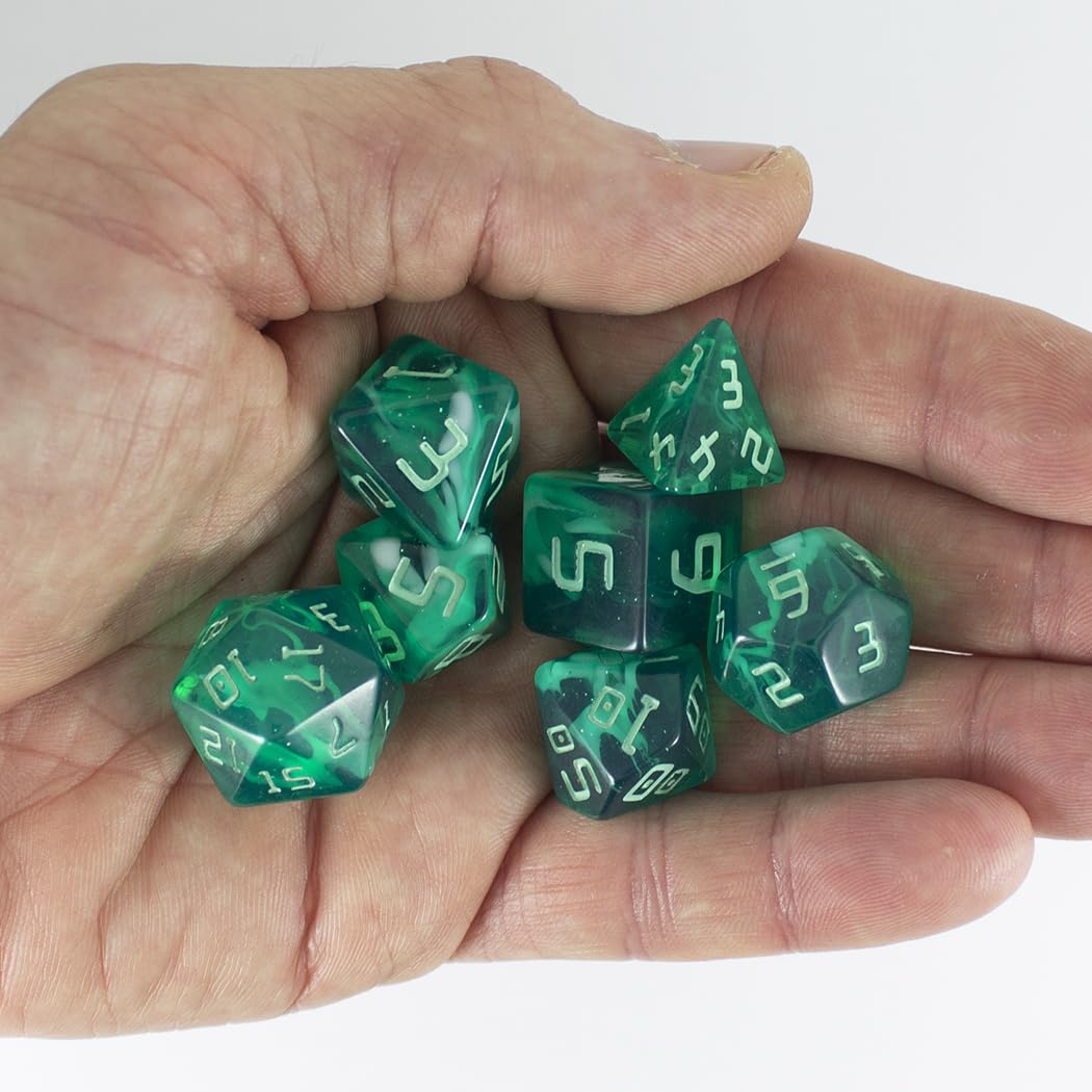 Starfarer Sci-Fi RPG Dice - 'Quasar' - Dark Green with White Swirls - Image 3