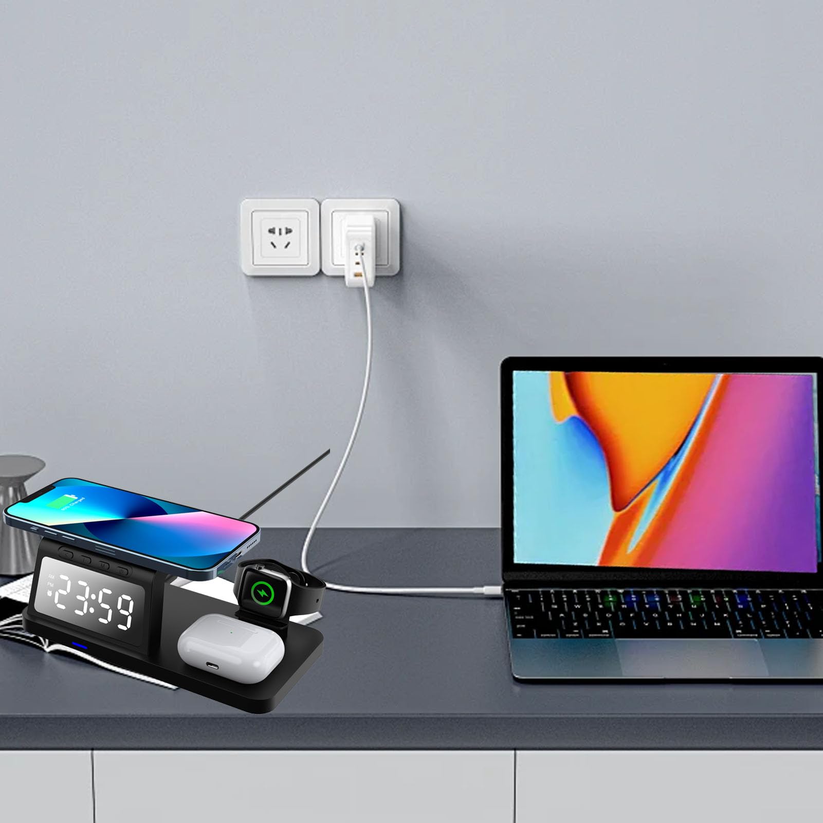 Fabater Caricabatterie Wireless 3-in-1 con Orologio e Stazione di