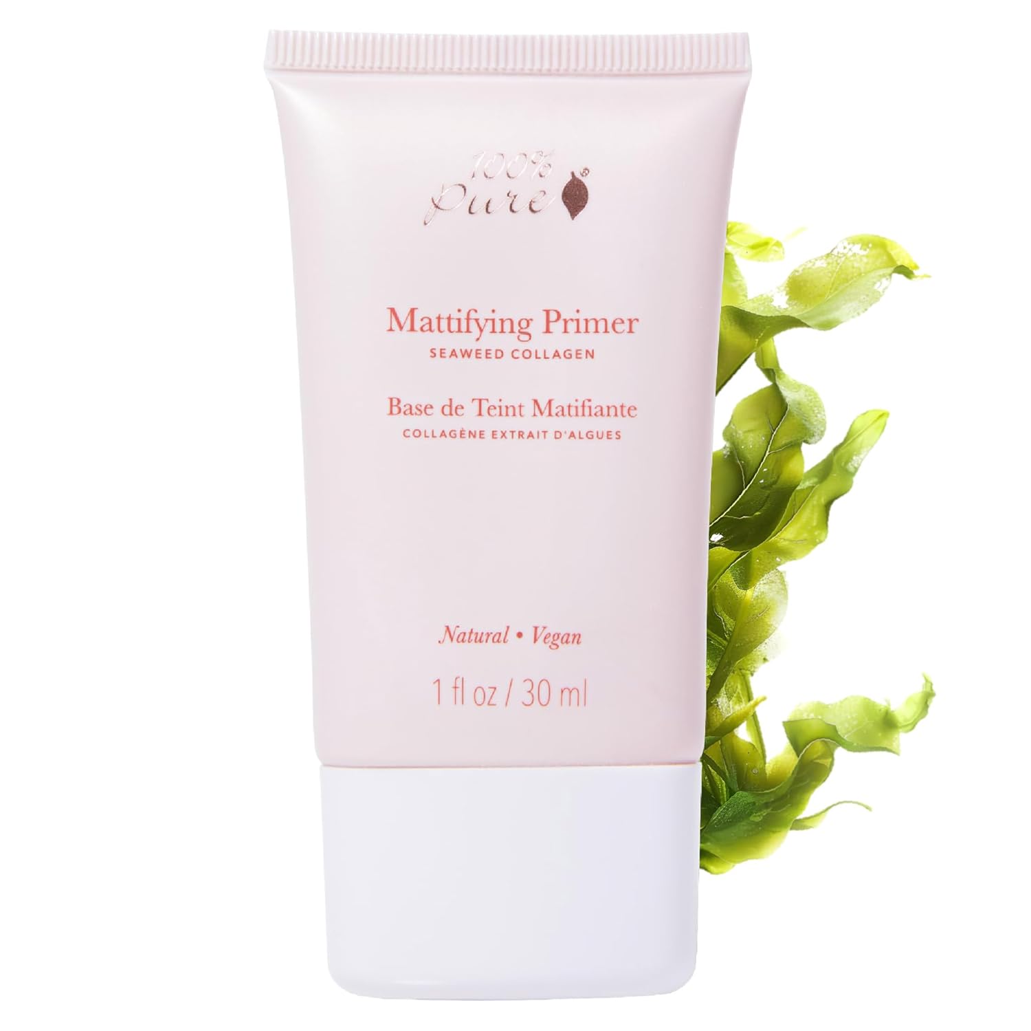 100% PURE Mattifying Face Primer Plumping Makeup Base & Moisturizer with Anti-Aging Seaweed Collagen - Long-Lasting Matte Pore Diminishing Cosmetics Prep, Flawless Smooth Skin Hydration - 1 oz