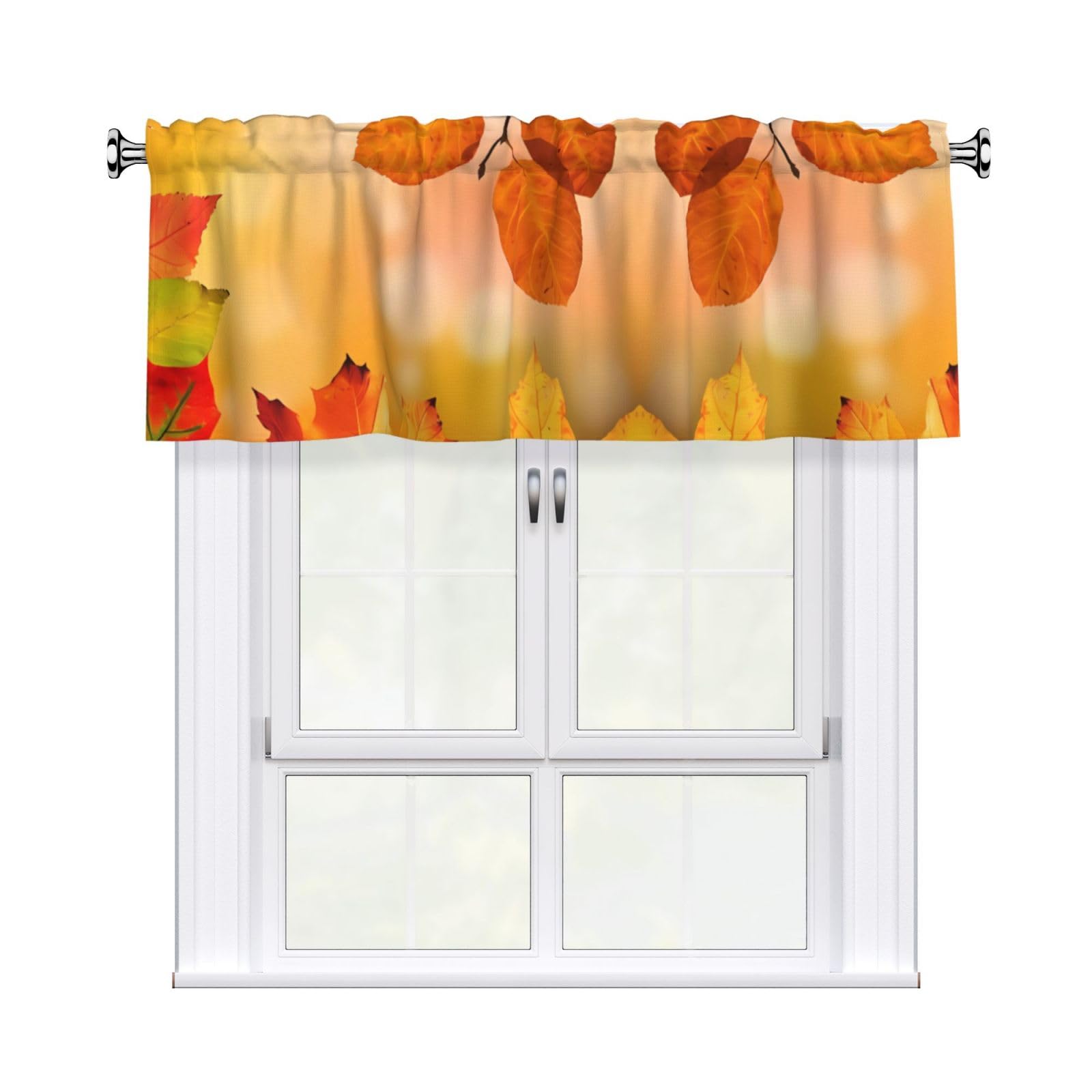 WHJDPP Autumn Prints Charming Kitchen Window Cover – 54x18 Inch Peach Skin Valance with Decorative Print