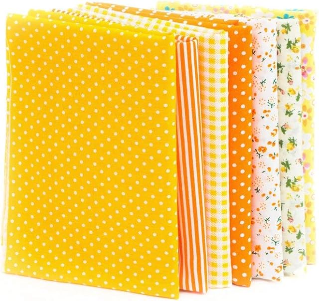 RayLineDo® 7pcs 50 * 50cm Different Pattern Patchwork Fabric Craft Printed Cotton Material Mixed Squares Bundle Quilting Scrapbooking Sewing Artcraft DIY Fabric Yellow Series