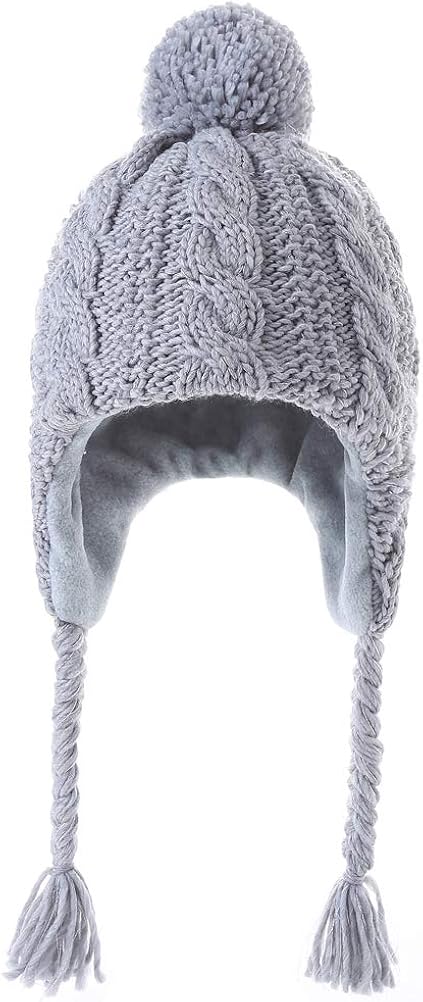 Moon Kitty Girls Knit Hats Winter Fleece Lining Skiing Winter Caps with Warm Ear Flap: Clothing, Shoes & Jewelry