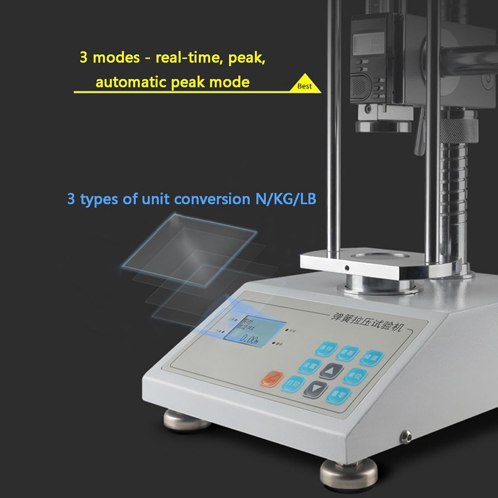 Medidor de fuerza digital de tracción y compresión, 3 modos en tiempo real/pico/pico automático, pantalla LCD, unidad N/kg/LB, instrumento de medición