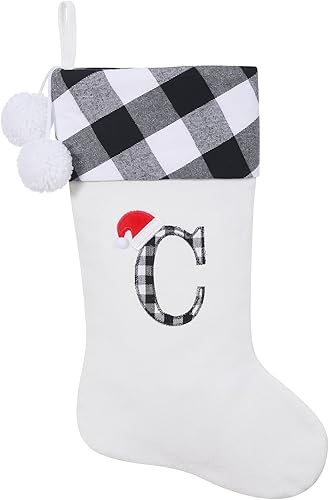 Miniatura 111 de Calcetines de Navidad bordados con monograma inicial de 20 pulgadas, decoración de Navidad, calcetines personalizados, decoración de temporada Negro