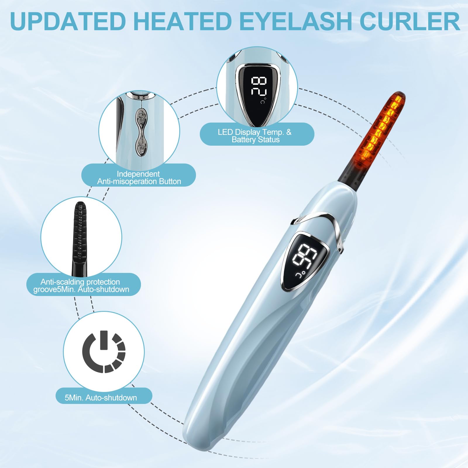 Heated Wimpern Curler Wimpernzange beheizbar, runpeak S600 beheizbare Wimpernzange mit präziser Temperaturregelung, Verbrühungsschutz & Auto-Off für langanhaltenden natürlichen Schwung