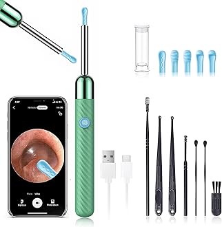 Ear Canal Cleaner with 1080P Camera - Earwax Remover Tool with 8 Pcs Ear Set - Ear Cleaning Kit with 6 Ear Spoon - Ear Camera for iOS & Android (Green)