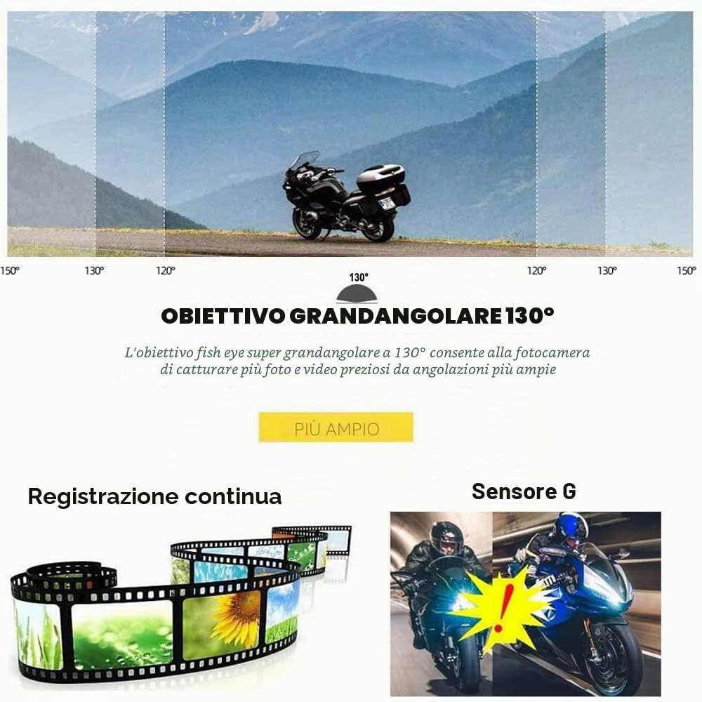 VSYSTO Doppio Canale Moto Video Driving Recorder Dash Cam Anteriore e Posteriore 1080P Moto Fotocamera 130 gradi, con WiFi, Visione Notturna