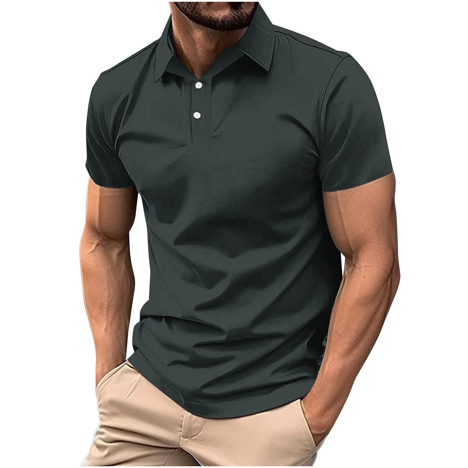 Mens Classic Buttons Shirts Short Sleeve Collared T-Shirt Athletic Slim Fit Pullover Casual Sun Protection Golf Top — view 19