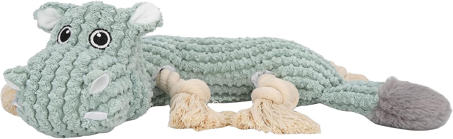 Pet Plush Toy Chewing Squeaky Toys Plush Hippo Shape Cotton Rope Knot for Puppy and Medium Dogs