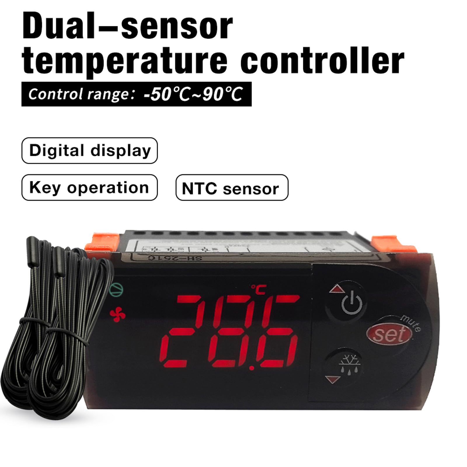 Termostato con sensori per celle frigorifere con controllo della temperatura Riscaldamento Modalità raffreddamento Display LCD Costruzione in ABS Termostato a doppio sensore
