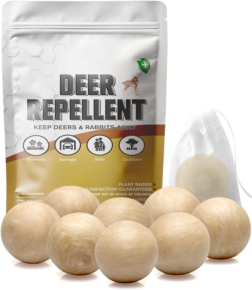 Deer Repellent Outdoor, Deer Repellent for Plants, Rabbit Repellent Outdoor, Deer and Rabbit Repellent, Keeps Deer & Rabbits Out of Garden, Yard, Lawn, 8 Packs