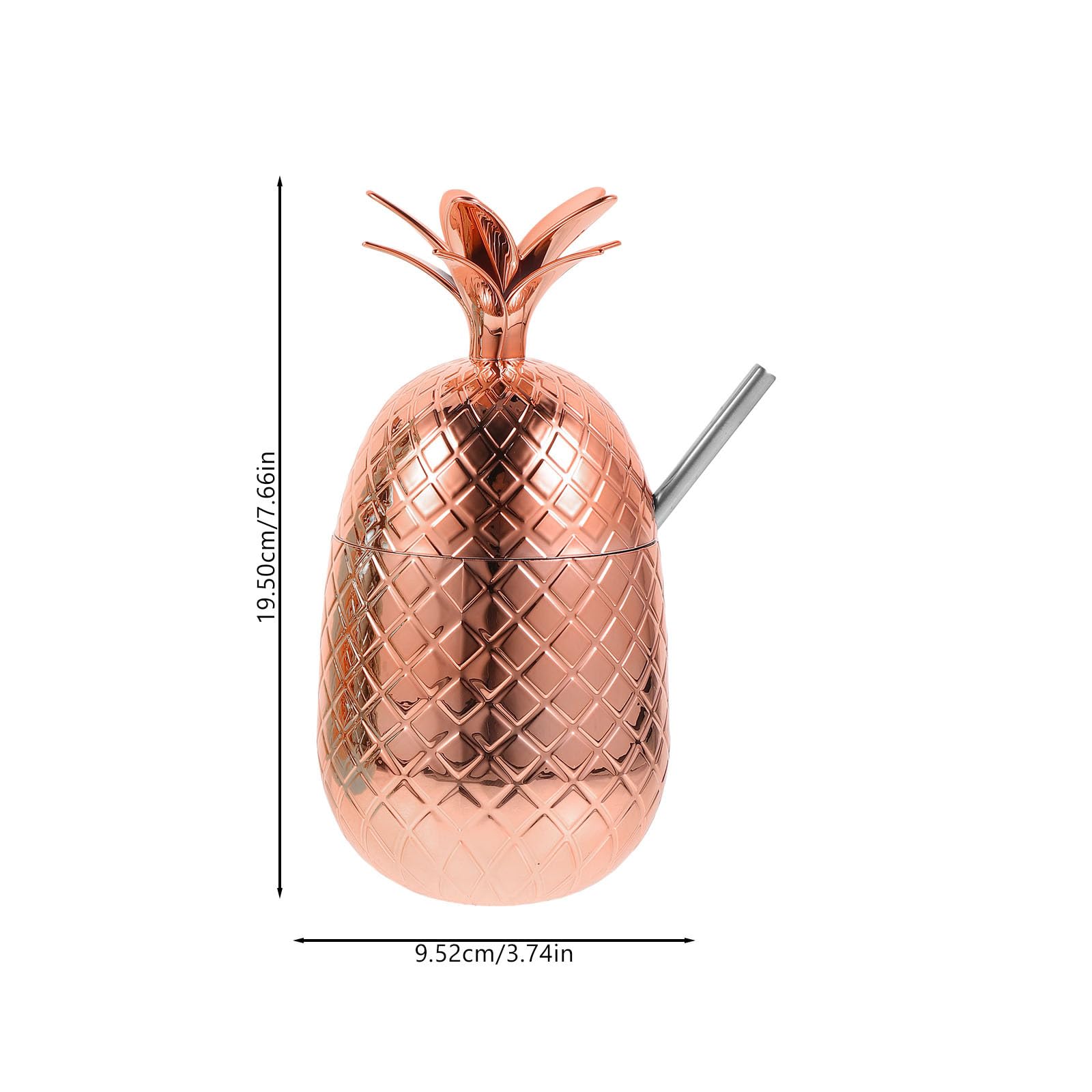 Healvian Gobelet ananas avec paille 450 ml Verre à cocktail tropical en acier inoxydable pour fête de plage Bar et maison 450 ml Gobelet créatif pour boissons froides