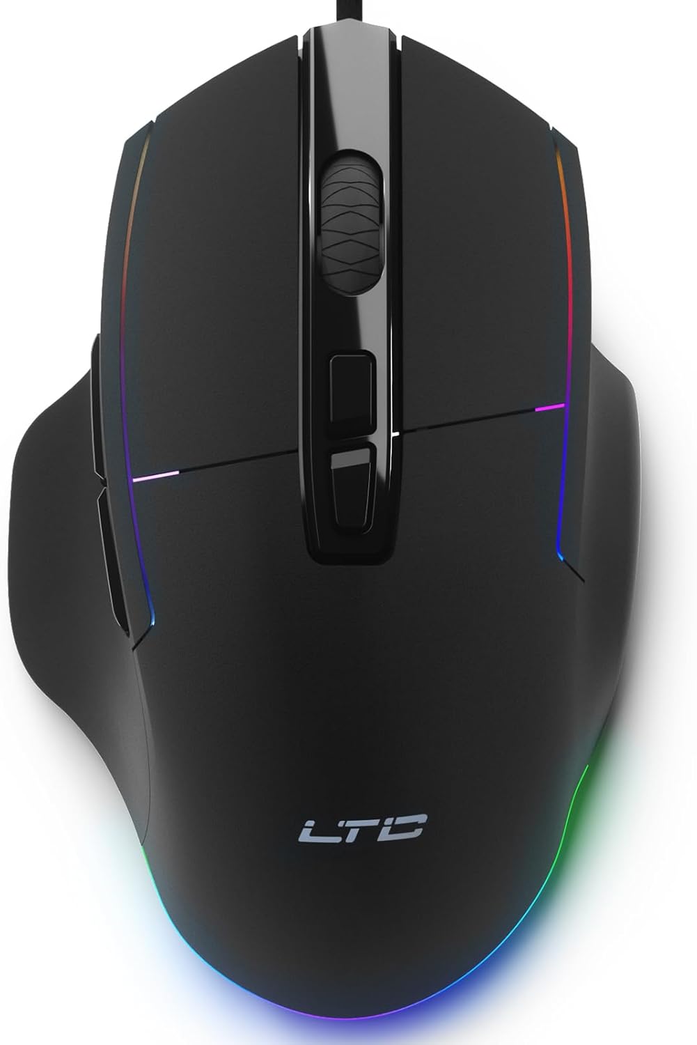 LTC GM-021 Wired Gaming Mouse, High-Precision 12800 DPI Optical Sensor, 7 Programmable Buttons, Customizable RGB, Ergonomic Shape with Thumb Rest, Software Support, Black