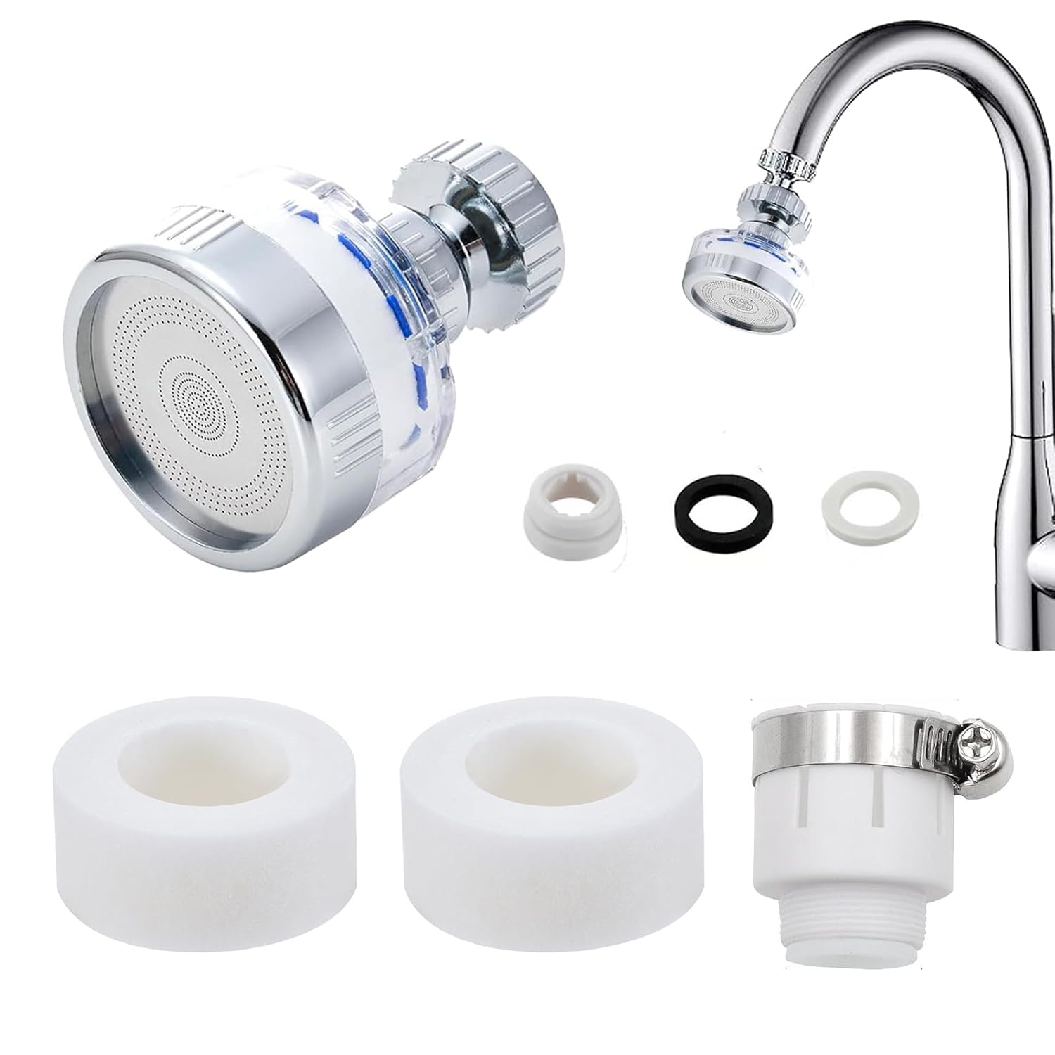 Filtri per rubinetti del lavandino rotanti 360°, filtrazione del rubinetto della cucina purificatore, filtro per rubinetto del bagno, rimuove cloro, fluoruro e metalli pesanti, con adattatore universa