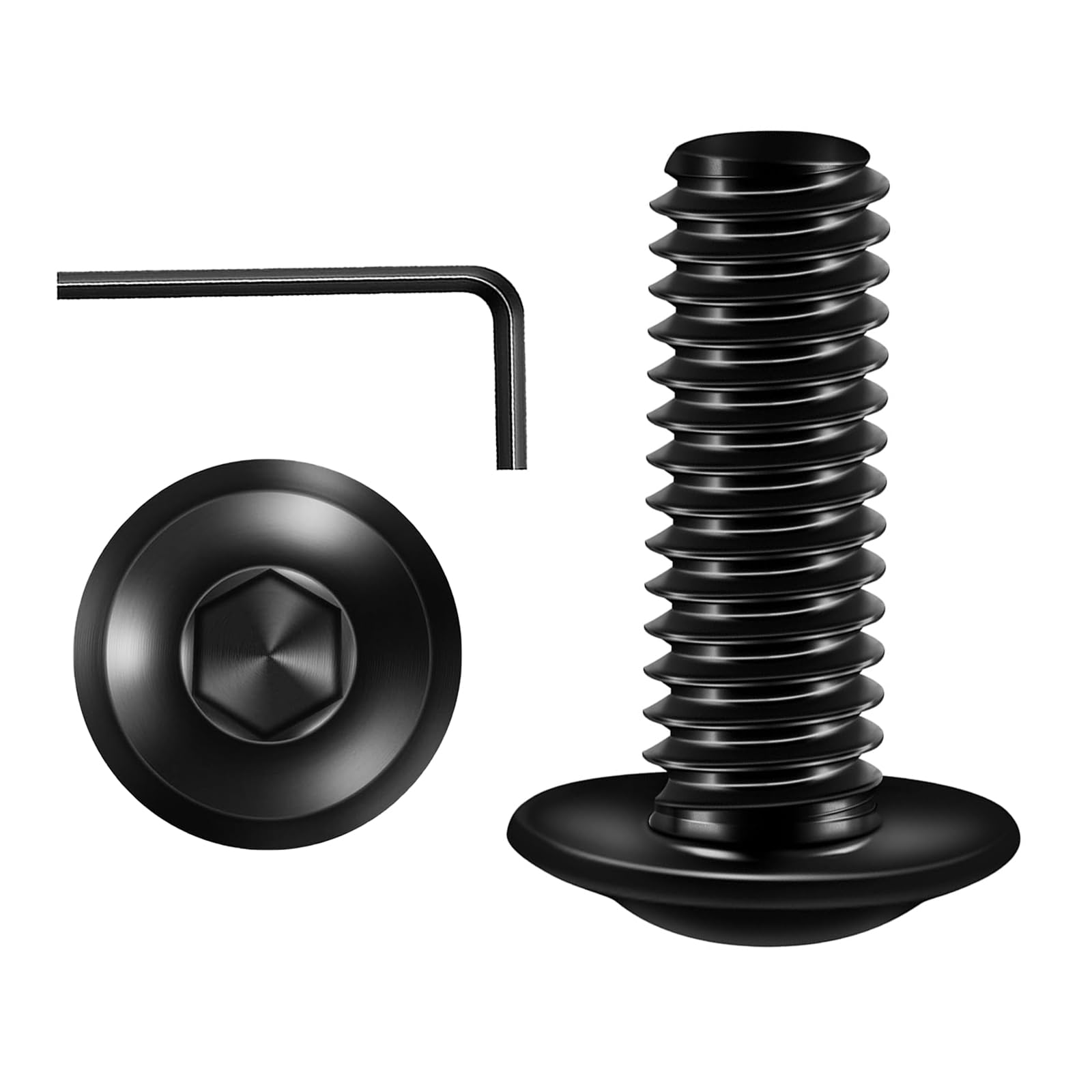 Valorada M5 Bolts, M5 x 16mm Flanged Button Head Screws Allen Socket Bolts Stainless Steel 304 Black Finish with Hex Spanner Pack of 20