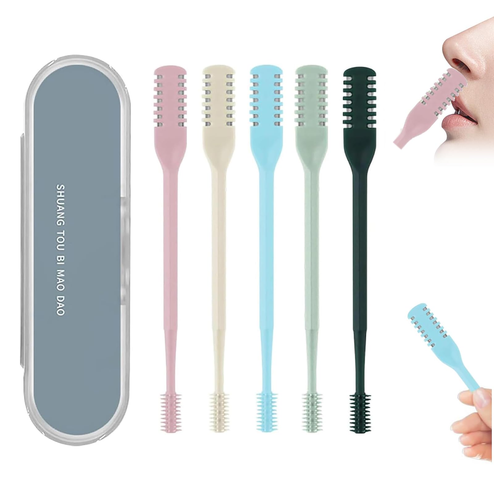 PSKZNSZ 5Pcs 2-in-1 Nasal Cutter 360 Rotating Nose Trimmer for Women Men New Double Sided Nose Knife Portable