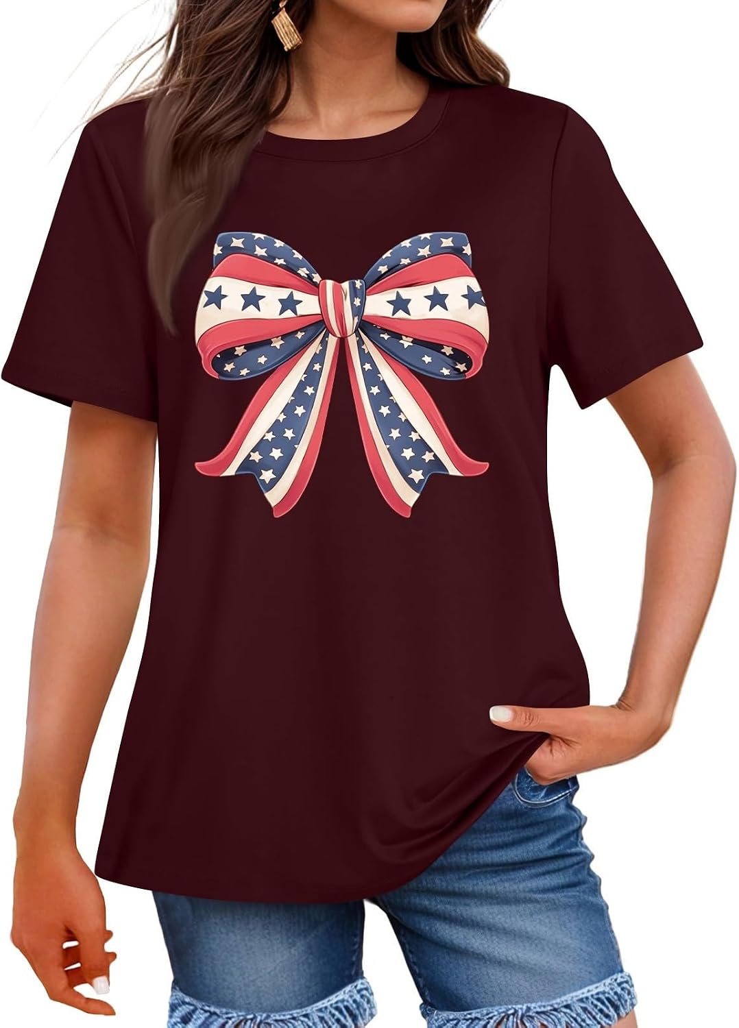 American Flag Shirts for Women 4Th of July Tshirt Funny USA Graphic Basic Tees Patriotic Casual Short Sleeve Tops