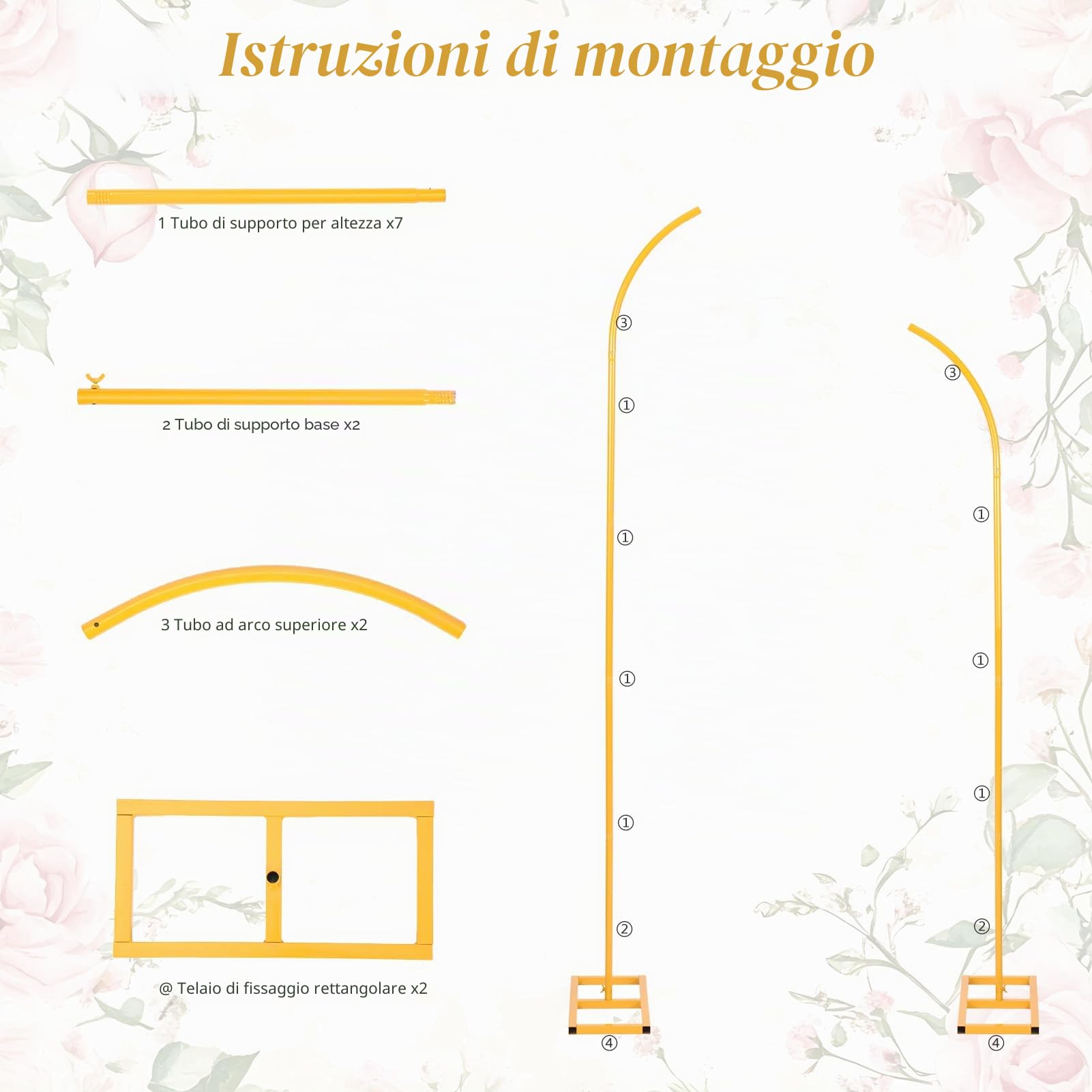 Supporto per arco di palloncini in metallo, set di supporto per sfondo per matrimonio, semicircolare dorato, adatto per compleanni, matrimoni, battesimi e tutti i tipi di celebrazioni (190 cm e 230 cm