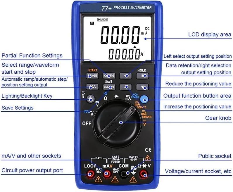 Image of TH77 Process Multimeter Calibrator Meter Multifunctional DMM,250Ω HART Loop Resistance,24V Loop Power Supply and Measuring the Current