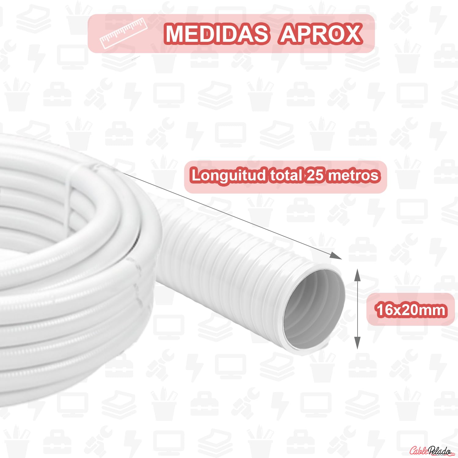 CABLEPELADO - Tubo Flexible Hidrotubo de PVC 16 x 20 mm | Bobina de 25 Metros | Resistente a Presión 30 Bar y Productos Químicos | Blanco