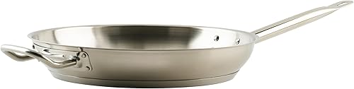 Winco - Sartén de acero inoxidable de grado comercial con mango auxiliar, acabado natural, 12 pulgadas