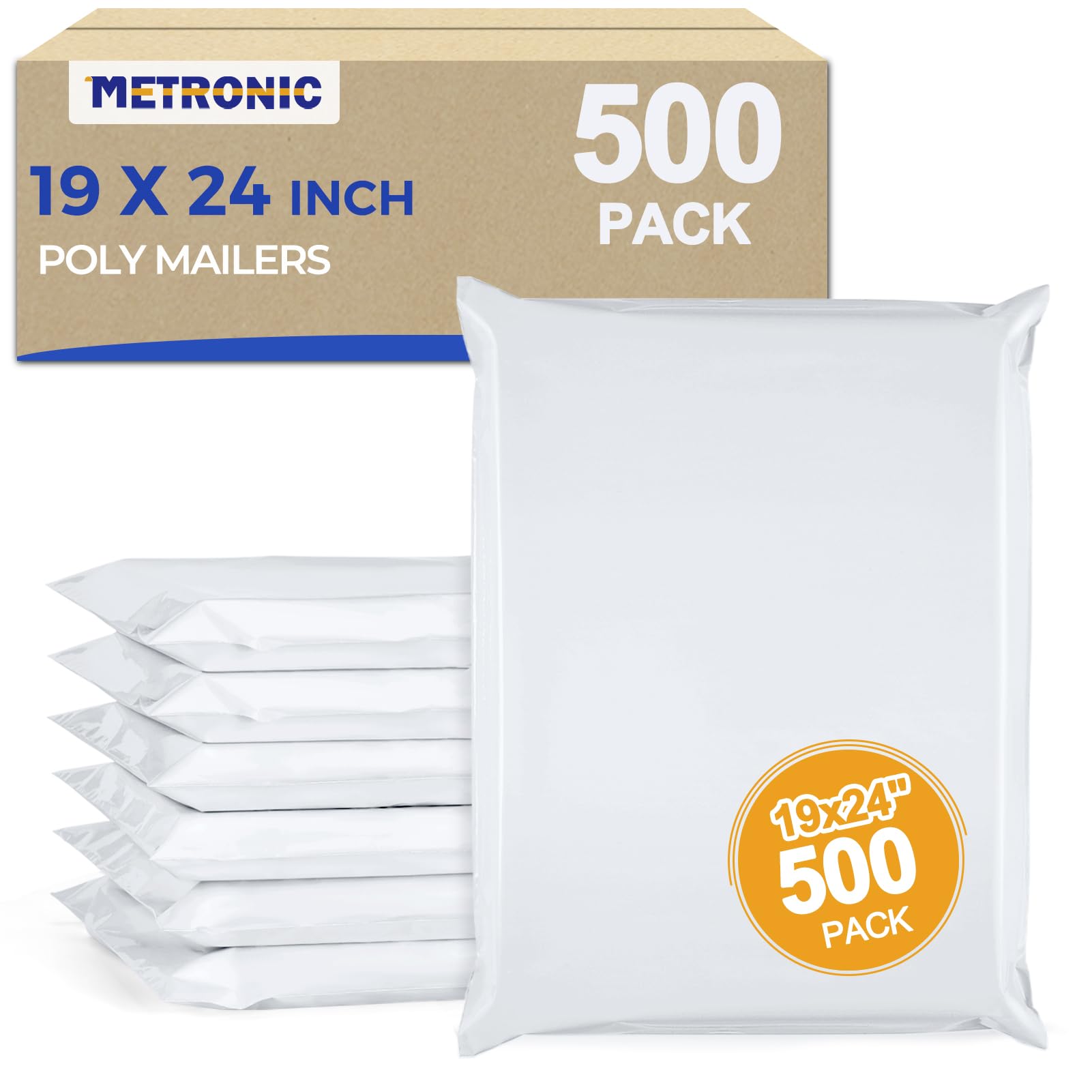 Metronic Poly Mailers 19x24 500PC Large Shipping Bags for Business White