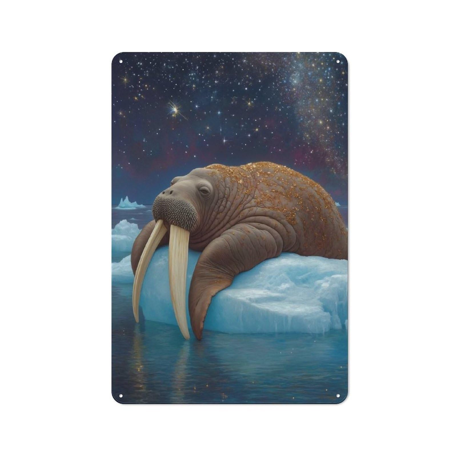 Junmoney Style-4 Walrus On Ice Under Starry Sky Rustic Tin Sign 30X20cm For Hallway Wall, For Home Decor Fans Who Collect Metal Signs