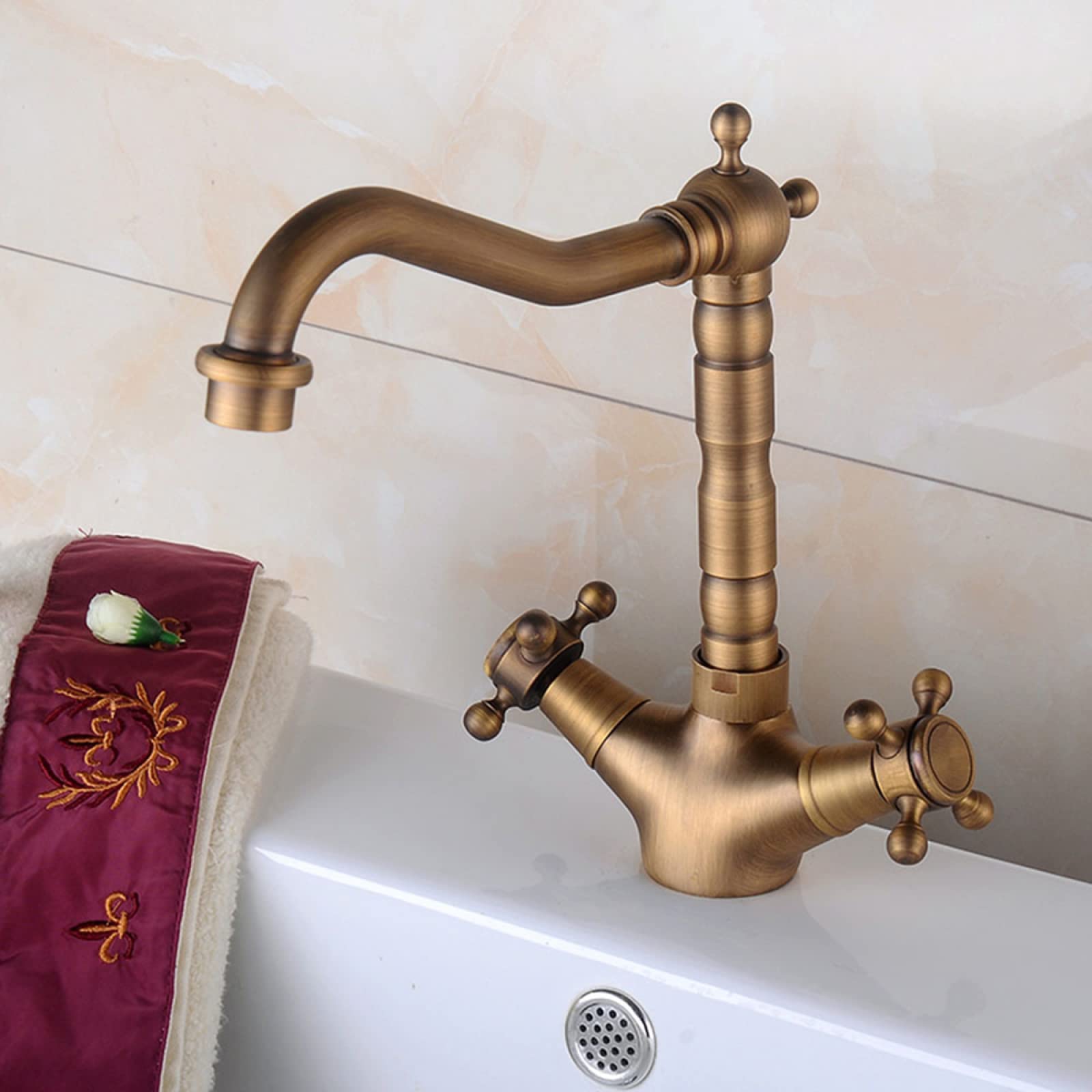 ZYCHSJXA Antique, Degree Swivel Spout Lavatory Cold/Hot Water Basin Tap, Bathroom Sink 2 Handle Vanity Faucet Vintage faucets