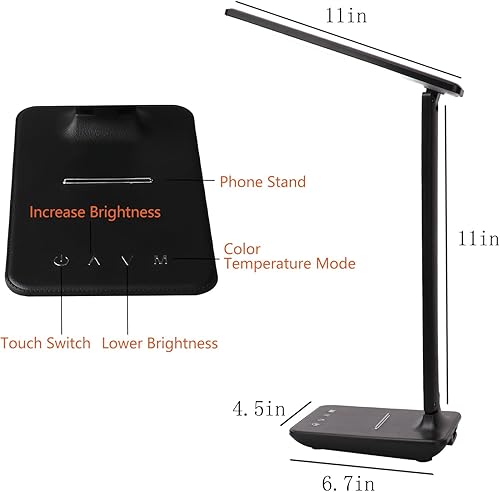 Miniatura 3 de Lámpara de escritorio LED regulable con puerto de carga USB, 5 modos de color, 5 modos de brillo, lámparas de escritorio plegables portátiles para