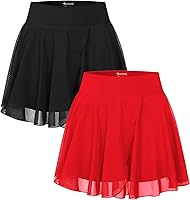 OQQ Women's 2-Pack Flowy Mesh Mini Skirts with Built-in Shorts & Pockets - High-Waisted Stretchy A-Line Casual Flare