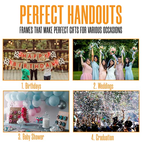 Photo Booth Nook - 150 Pack - 2 X 6 Inch Slanted Photo Booth Frames & Signs Holder, Clear Angled Tabletop Pic Display Stand - Wide Back Flap, Stable Base - Vertical Acrylic Picture Frame #TOP7