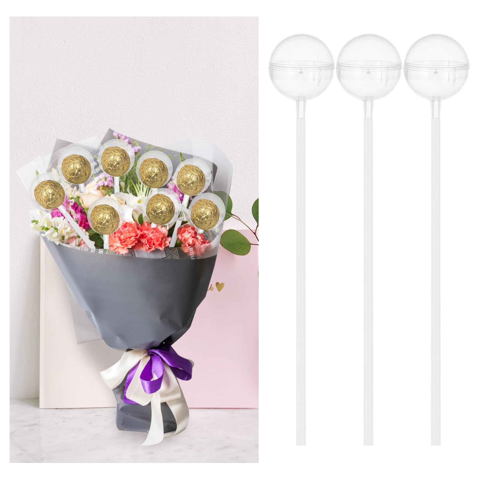 LIFKOME 100 Pezzi Supporti Plastica per Bouquet di Cioccolato Base Fissa Resistente per Decorazioni Caramelle e Dolci Accessori Matrimonio Segnaposto Moderno