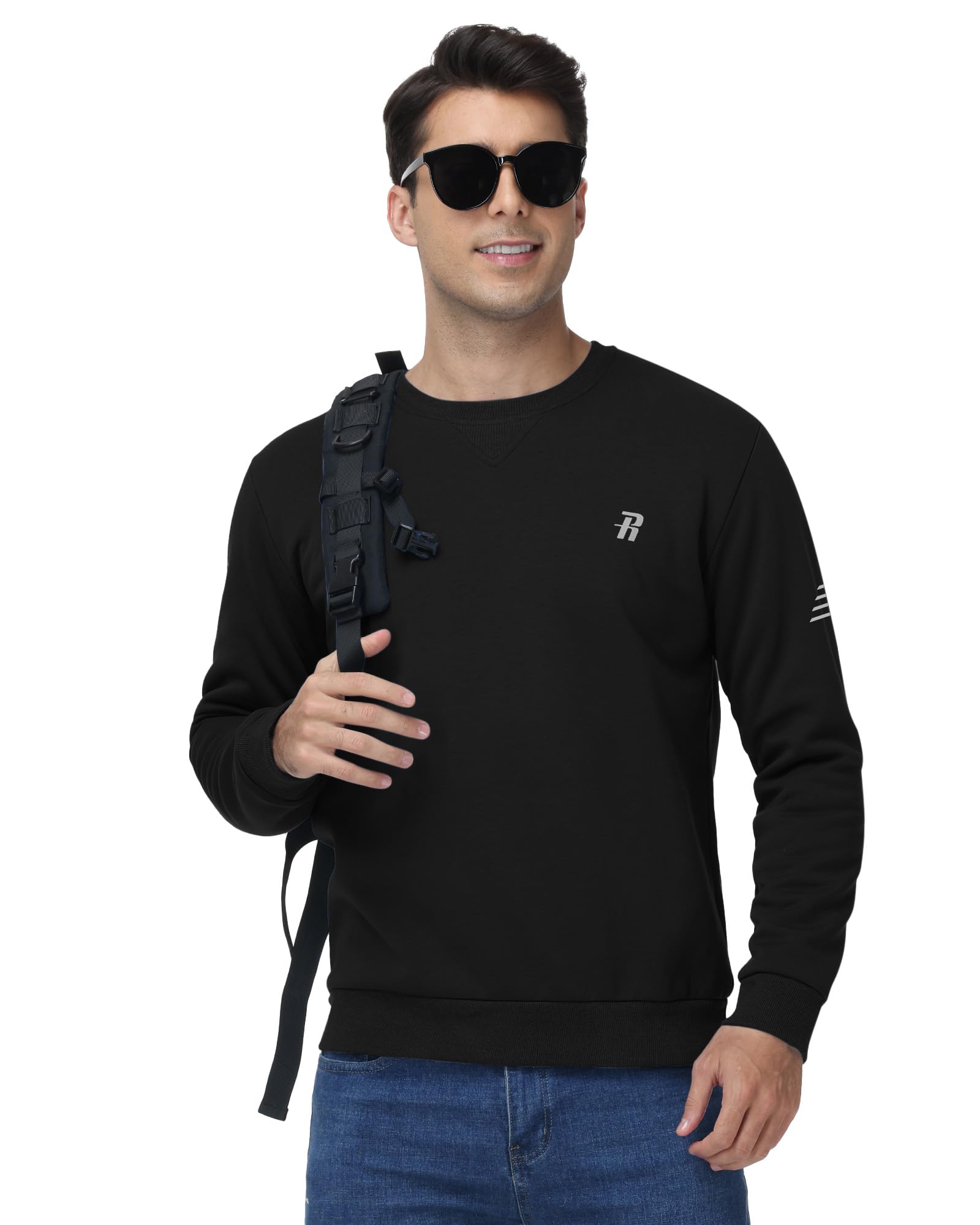 Runhit Pullover Herren Warm Gefütterte Sweatshirt Winter Langarm Rundhals