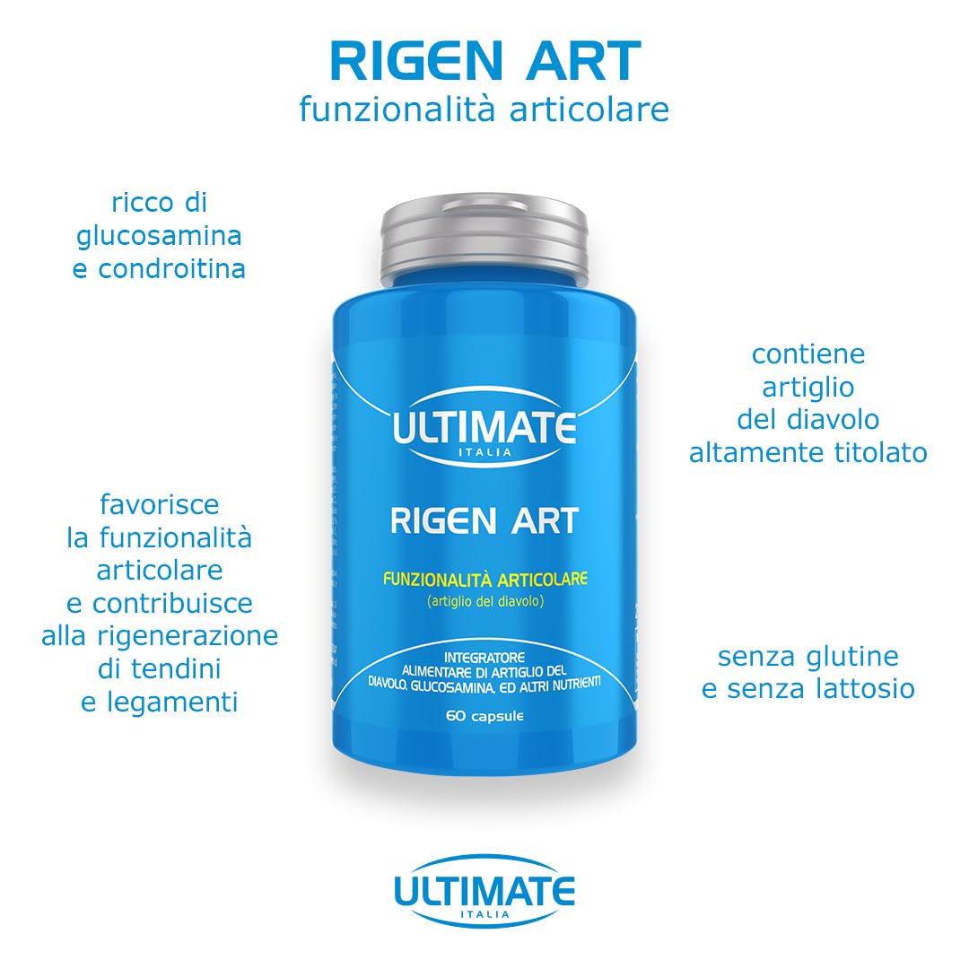 Rigen Art - Ultimate Italia - Integratrore utile per articolazioni, tendini, legamenti e cartilagini con Glucosamina, Condoitrina, Artigilio del diavolo, msm e discorea - 60 cps