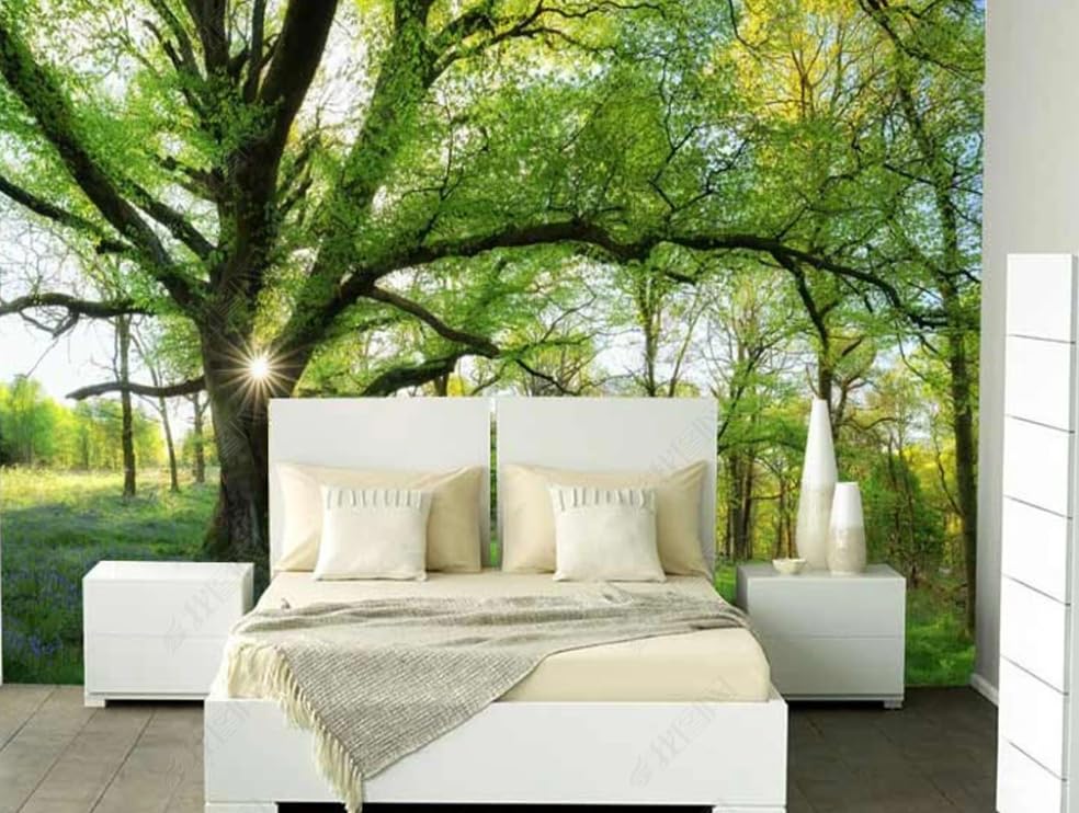 Papier peint intissé paysage de forêt verdoyante décoration murale chambre adulte 300cm