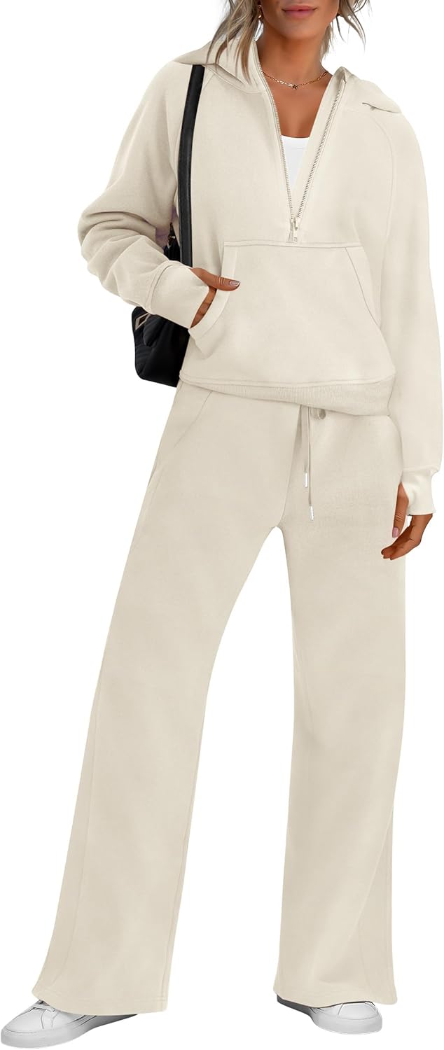 ANRABESS Women’s 2 Piece Outfits Sweatsuit Half Zip Cropped Hoodies Sweatshirts Sweatpants Matching Lounge Sets Fall Clothes